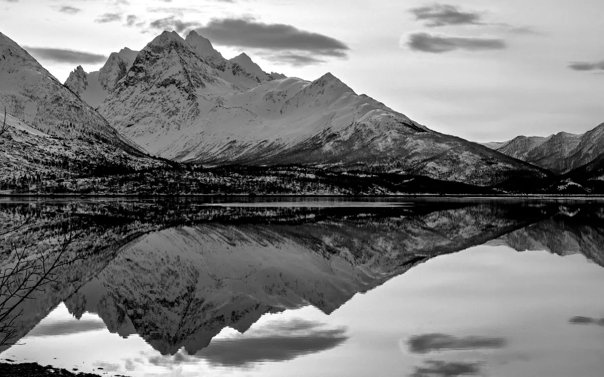 Paysage nordique en noir et blanc
