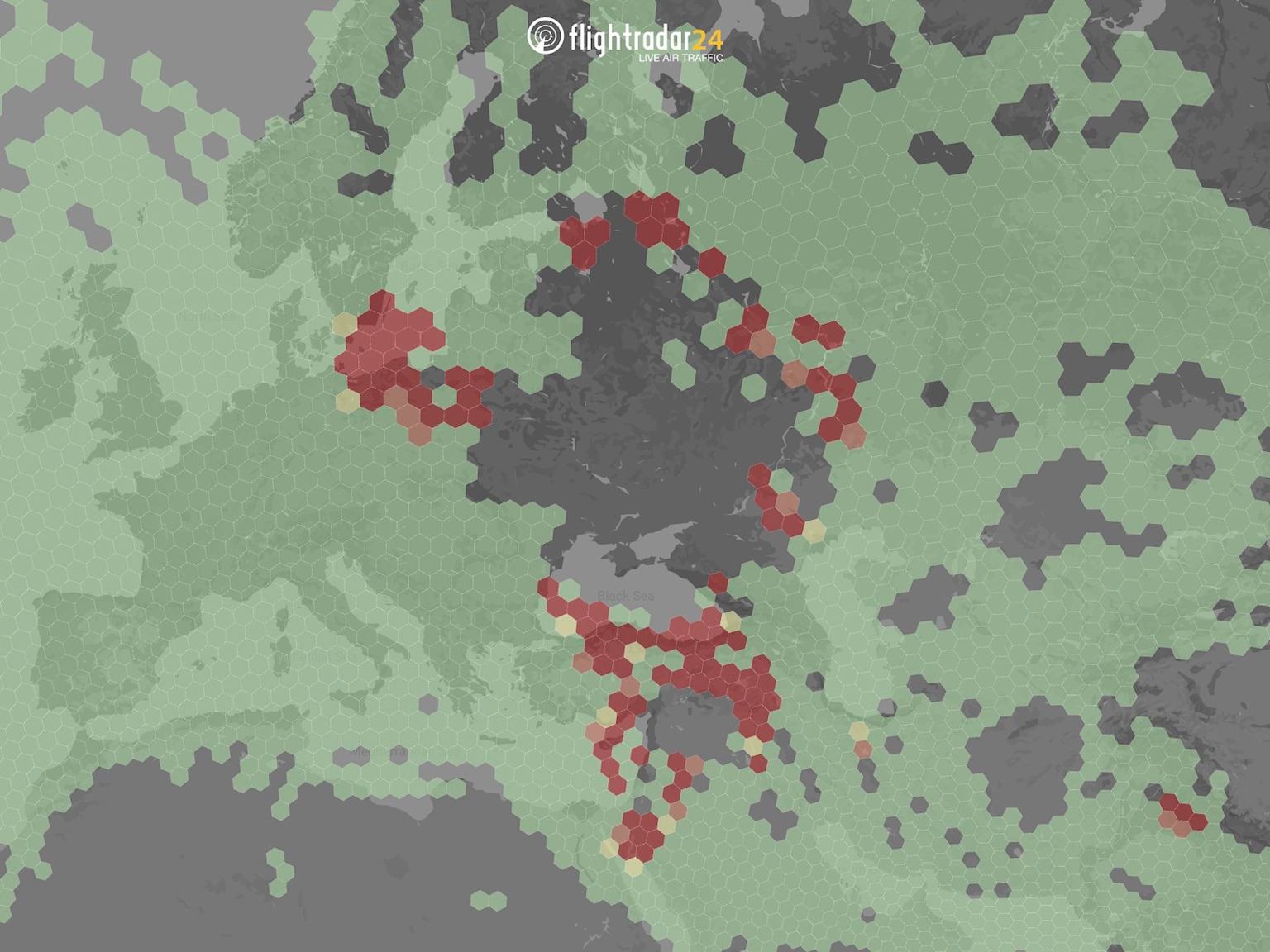 Flightradar24 GPS Jamming Map : zones d'interférence intense sur l'Europe