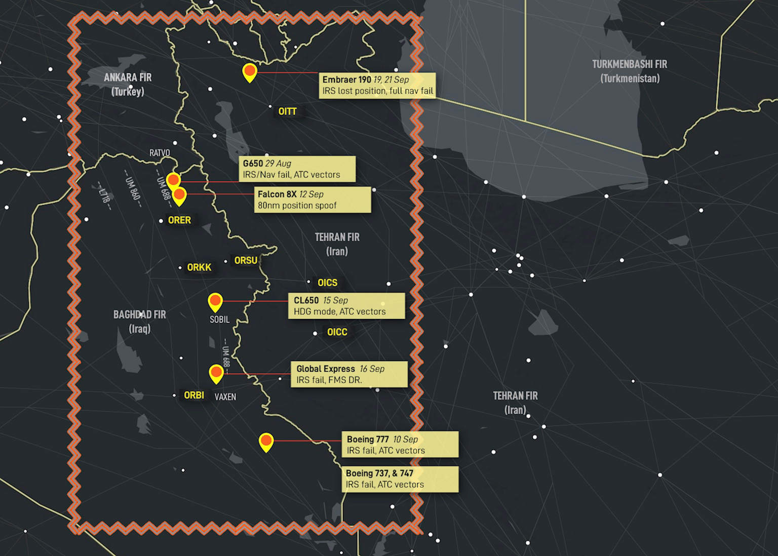 OpsGroup 2025 : zones de spoofing actif par pays