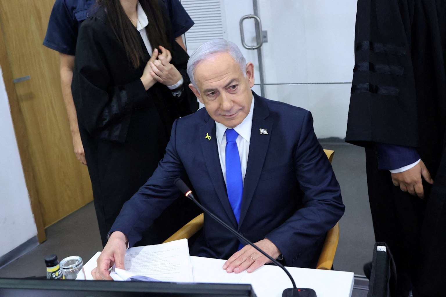 Benjamin Netanyahu au tribunal de district de Jérusalem lors de son procès pour corruption (affaires 1000, 2000, 4000)