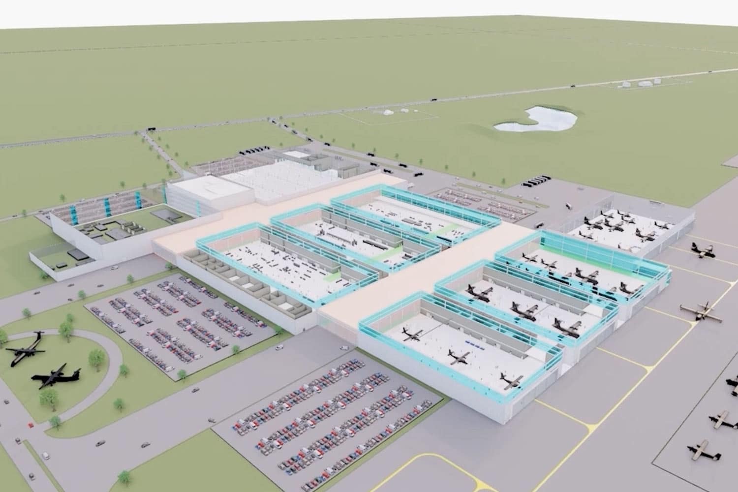 Rendu du futur site industriel De Havilland Field en Alberta